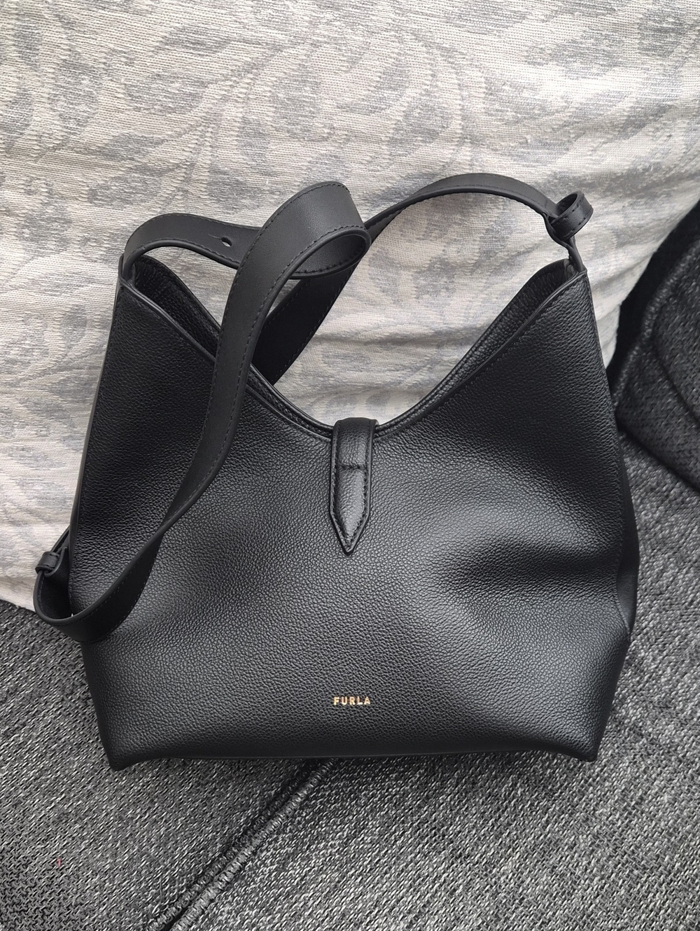 Furla Black Leather Shoulder Bag with Gold Accent - Picture 7 of 11